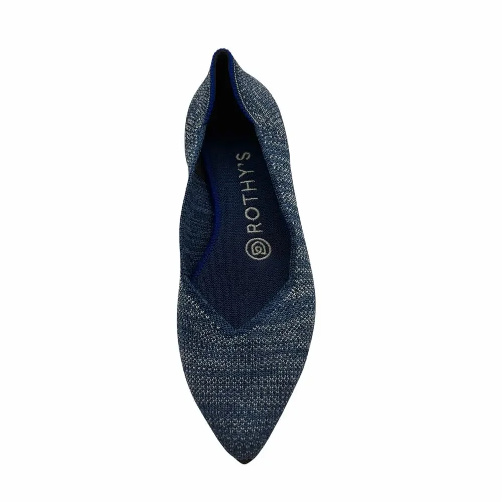Rothy’s The Point Indigo Heather Blue White Knit Ballet Flats Size 6 Washable
